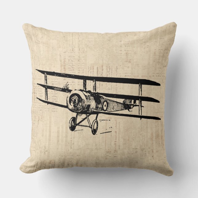 Coussin Illustration de l'ancien avion d'avion Vintage (Recto)