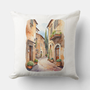 Coussin Illustration de l'aquarelle de rue toscane
