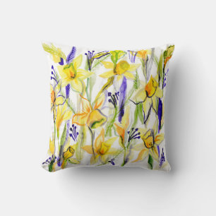 Coussin Illustration de l'aquarelle des jonquilles jaunes