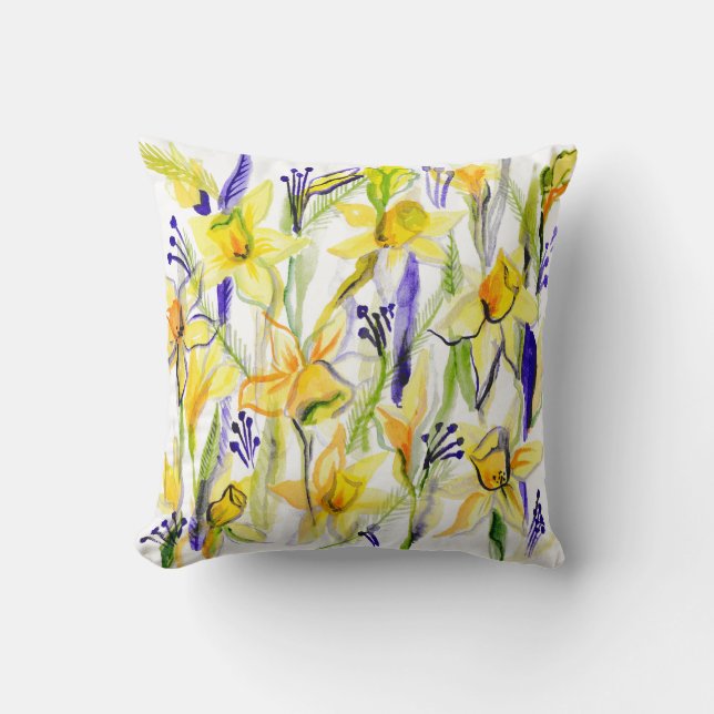 Coussin Illustration de l'aquarelle des jonquilles jaunes (Recto)