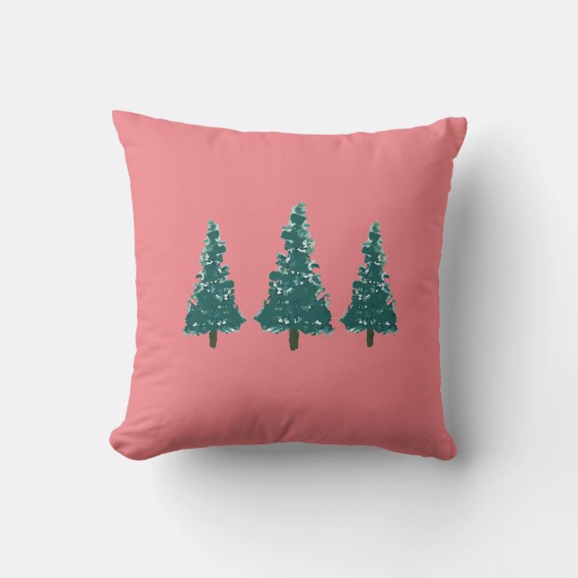 Coussin Illustration de l'arbre de Noël rose de vacances (Recto)