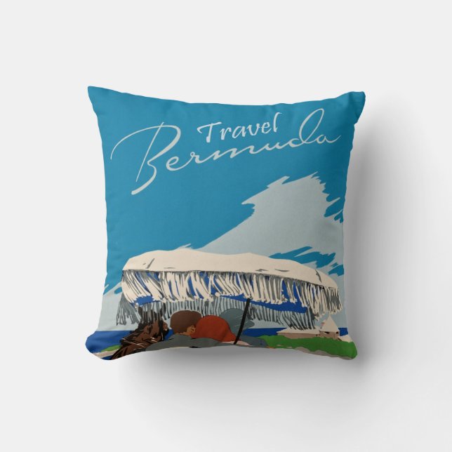 Coussin Illustration de l'art de voyage des Bermudes vinta (Recto)