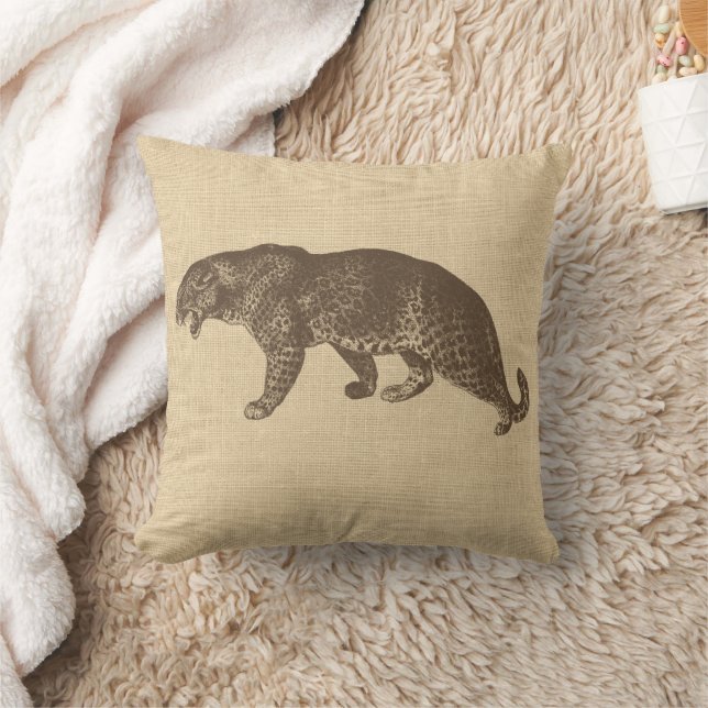 Coussin Illustration de léopard vintage sur Burlap (Couverture)