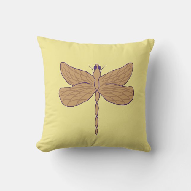 Coussin Illustration de libellule Jaune et Tan (Recto)