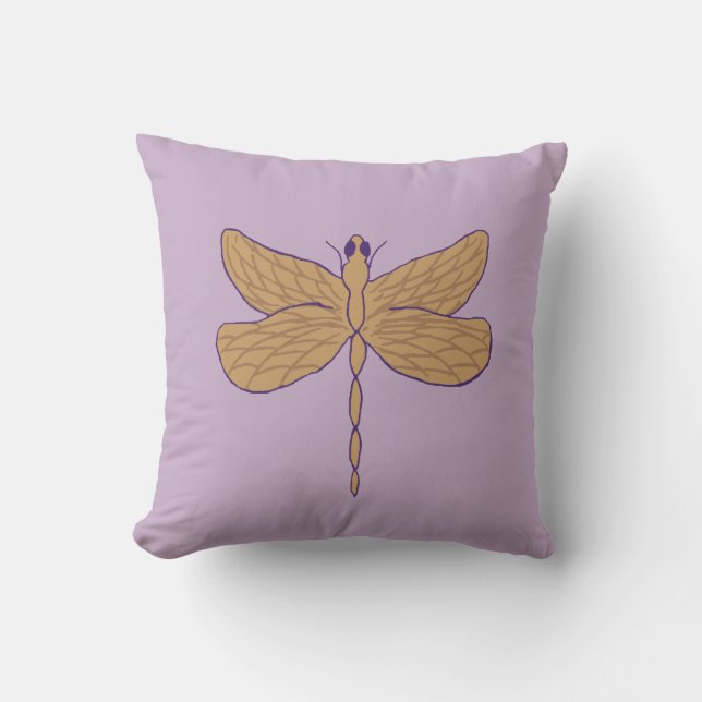 Coussin Illustration de libellule violet et beige (Recto)