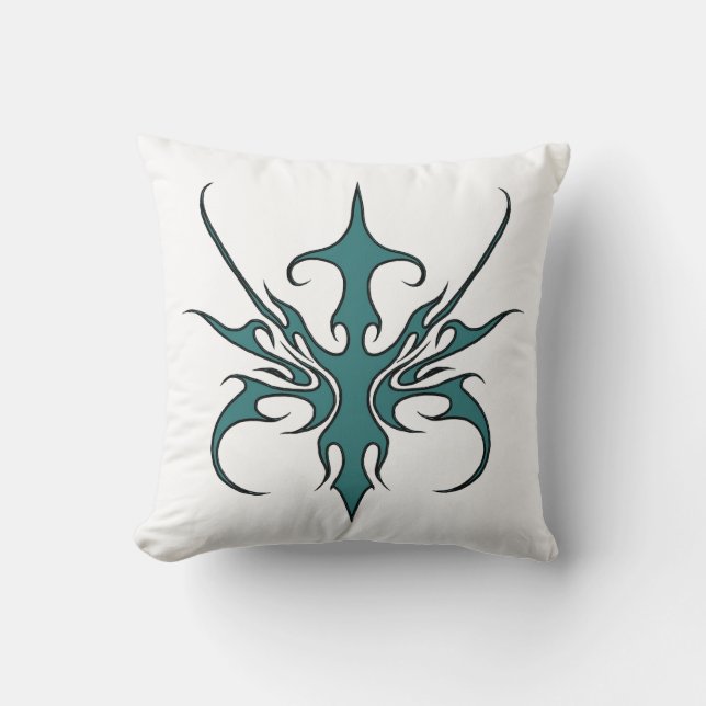 Coussin Illustration de ligne tribale d'aquamarine féroce (Recto)