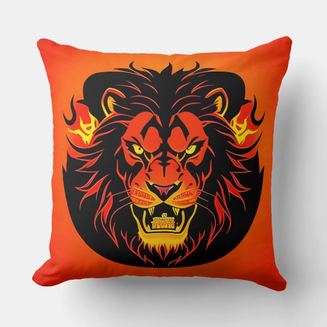 Coussin Illustration de Lion Fougueux Entouré de Flamboyan (Recto)