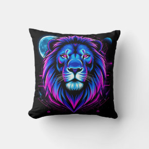 Coussin Illustration de Lion Néon avec Formes Géométriques