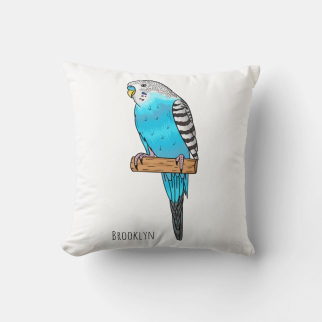 Coussin Illustration de l'oiseau bleu budgerigar (Recto)