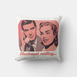 Coussin Illustration de mari appelant au téléphone rétro  