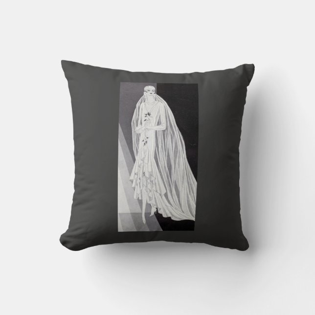 Coussin Illustration de mariée Flapper Art Déco élégante  (Recto)