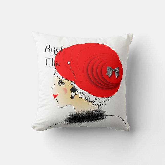 Coussin Illustration De Mode Lady In Big Casquette Paris (Recto)