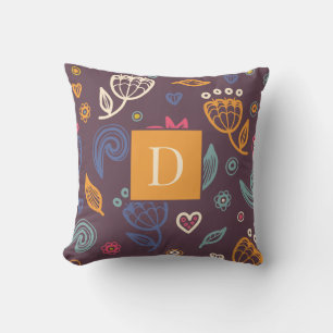 Coussin Illustration de monogramme à motif floral moderne