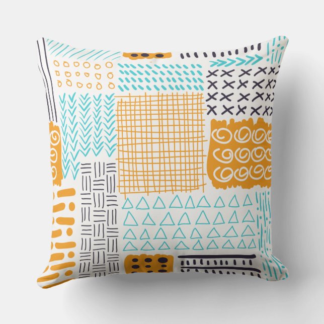 Coussin Illustration de motif simple croquis orange bleu (Verso)