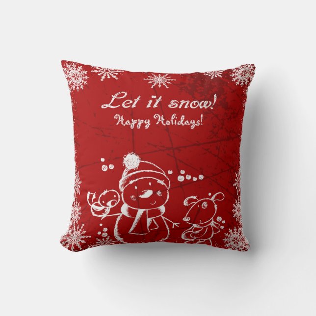 Coussin Illustration de Noël blanc (Recto)