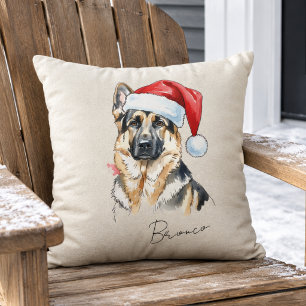 Coussin Illustration de Noël de Berger Allemand avec nom d