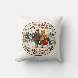 Coussin Illustration de Noël vintage sur l'amitié hivernal