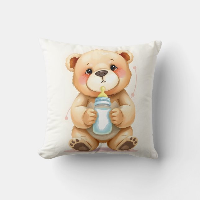 Coussin Illustration de nounours bébé à l'aquarelle mignon (Recto)