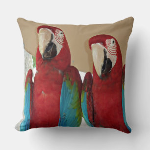 Coussin Illustration de paire d'aras carminés sur un oreil