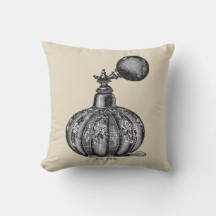 Coussin illustration de parfum vintage noir et blanc