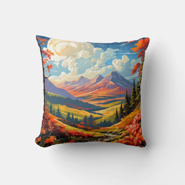 Coussin Illustration de paysage de vallée panoramique vibr (Recto)