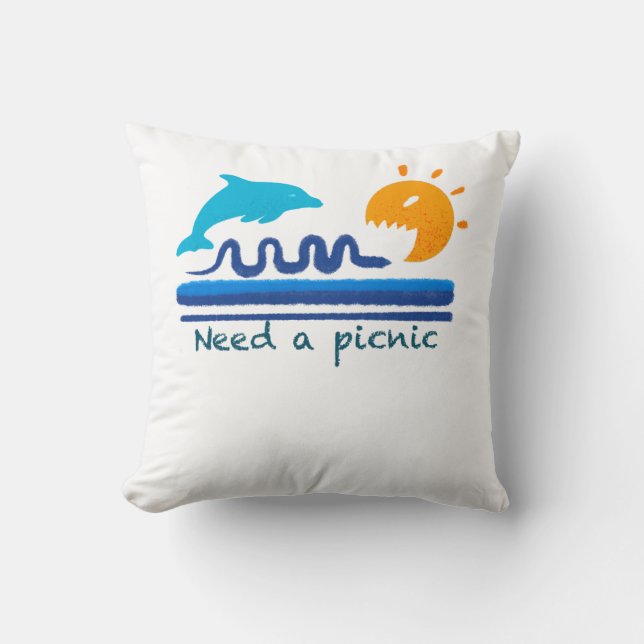 Coussin Illustration de plage aux dauphins sauteurs Pincea (Recto)