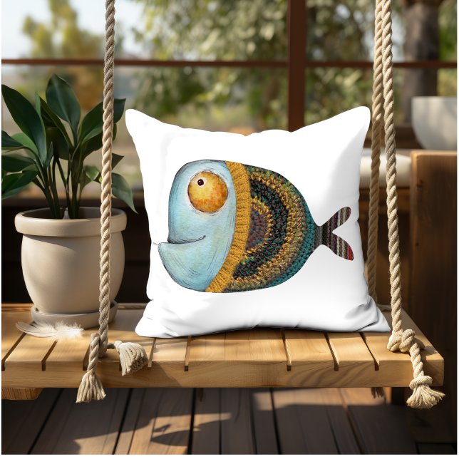 Coussin Illustration de poisson amusant art intérieur déco (Créateur téléchargé)