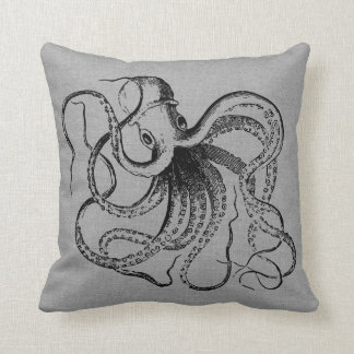 Coussin Illustration de poulpe Vintage gris rustique