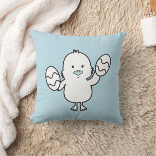 Coussin Illustration de poussin et d'œufs de Pâques bleu p