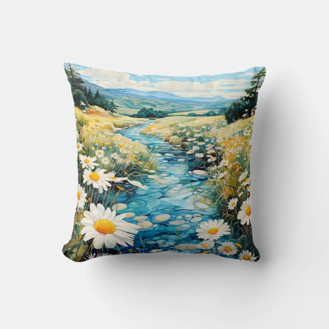 Coussin Illustration de prairie printanière magnifique (Recto)