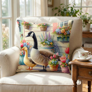 Coussin Illustration de printemps d'oies de jardin de cott