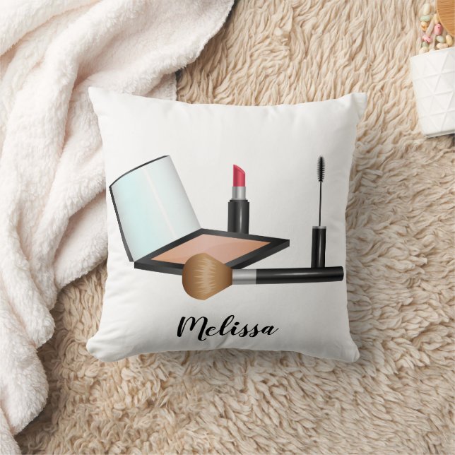 Coussin Illustration de produits de maquillage avec nom pe (Couverture)