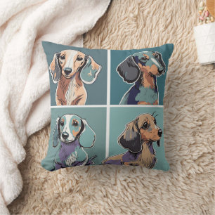 Coussin Illustration de quatre Teckels