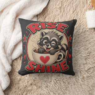 Coussin Illustration de raton laveur amateur de café "Rise