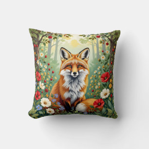 Coussin Illustration de renard dans une forêt de fleurs sa