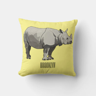 Coussin illustration de rhinocéros de Java de dessin animé