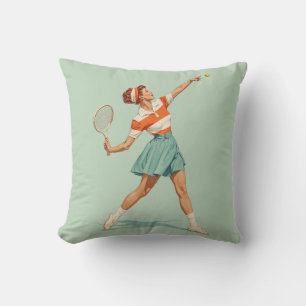 Coussin Illustration de service de tennis vintage