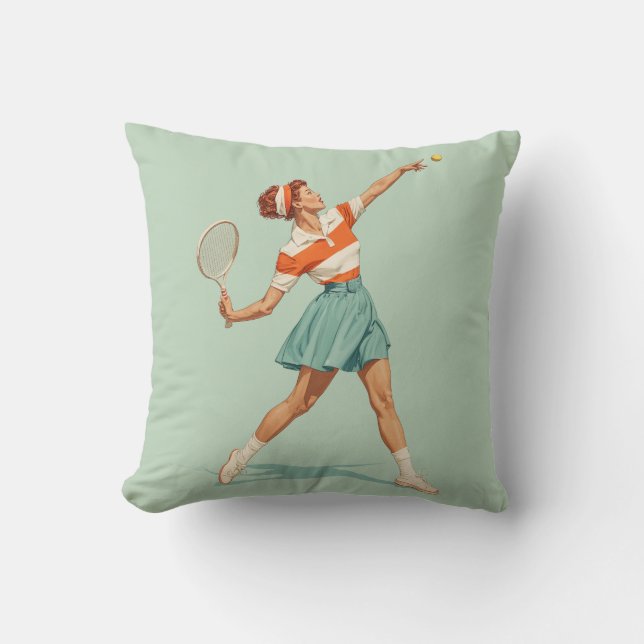 Coussin Illustration de service de tennis vintage (Recto)