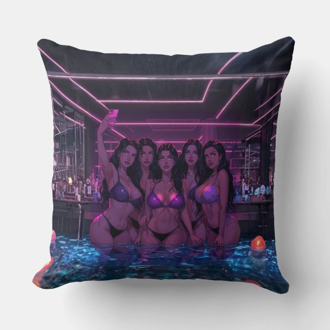 Coussin Illustration de soirée filles cyberpunk au bord de (Recto)