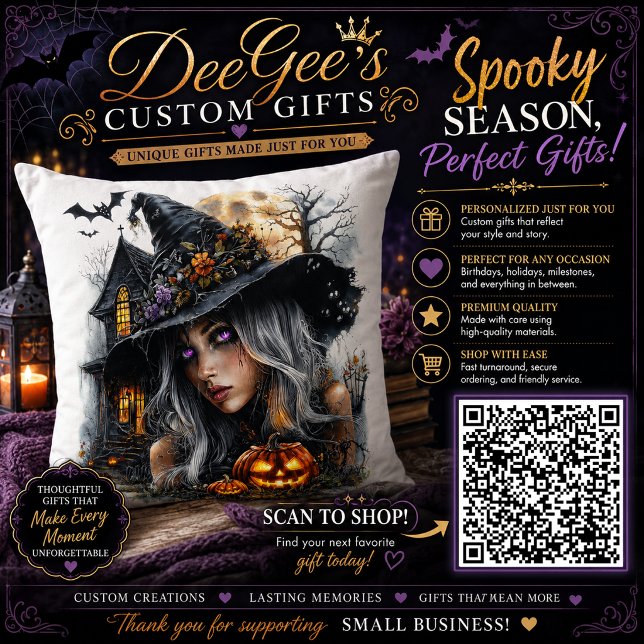 Coussin Illustration de sorcière Halloween gothique (Créateur téléchargé)