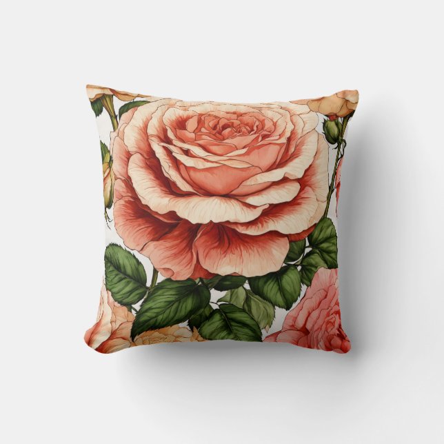 Coussin Illustration de style vintage Rose & Bud (Recto)