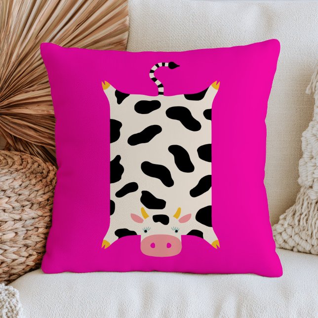 Coussin Illustration de tapis de vache mignonne funky rose (Créateur téléchargé)