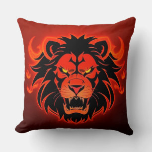 Coussin Illustration de tête de lion enflammée