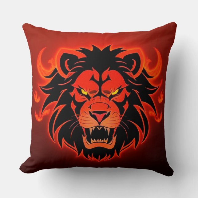 Coussin Illustration de tête de lion enflammée (Recto)
