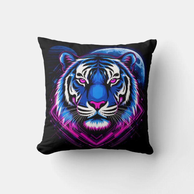 Coussin Illustration de tigre néon avec des formes géométr (Recto)