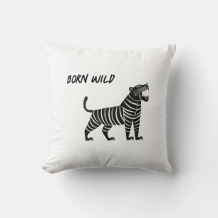 Coussin Illustration de Tigre Rayé – Anima Folk Minimalist