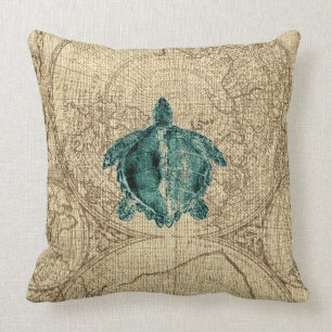 Coussin Illustration de tortue verte de vie marine de