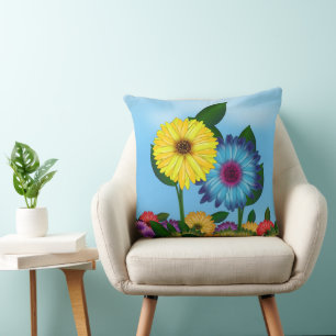 Coussin Illustration de tournesol jaune et bleu