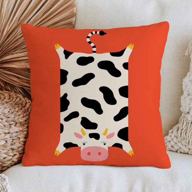 Coussin Illustration de vache mignonne sur orange brûlé fa (Créateur téléchargé)