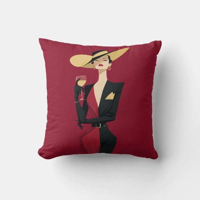 Coussin Illustration de vin pour femme élégante (Recto)